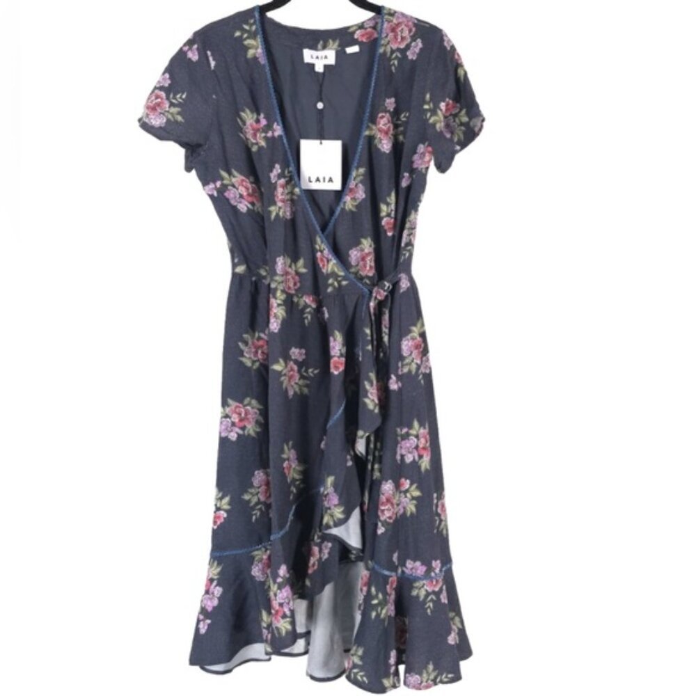 NWT LAIA Anthropologie Fabi Floral Wrap Midi Dress Flowy Ruffle V Neck SMALL
